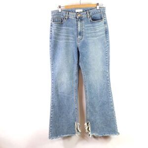 EC  OAK + FORT High rise Boot Cut slit frayed raw hem Jeans size L